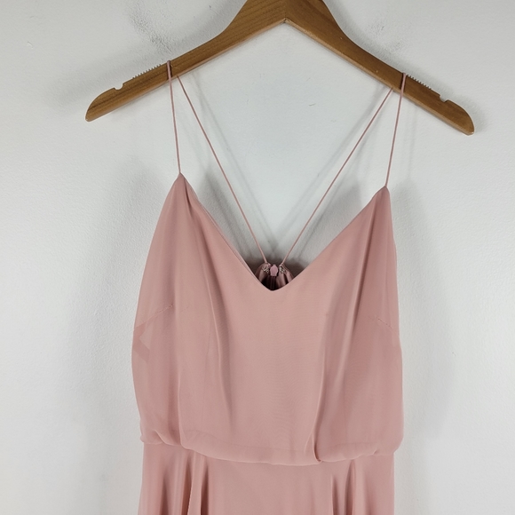 Jenny Yoo Inesse Chiffon Blouson Spaghetti Strap Flowy A Line Maxi Dress Gown - Picture 4 of 11